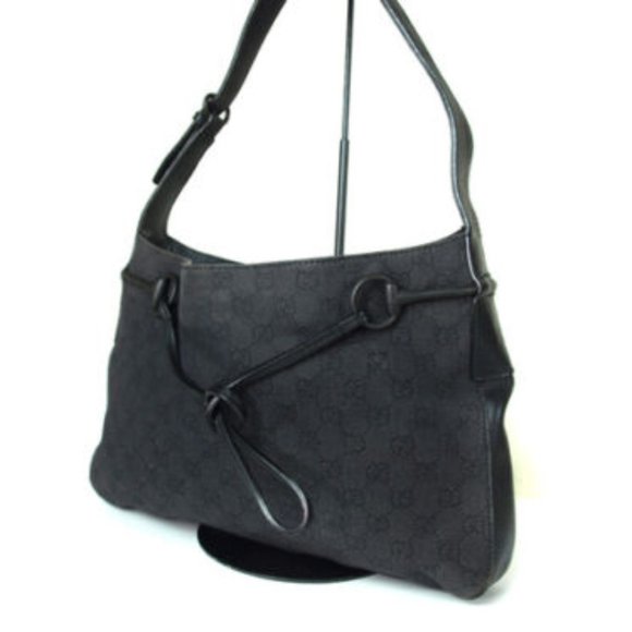 GUCCI GG Pattern Canvas Leather Dark Gray Tote bag Shoulder bag - Picture 2 of 9